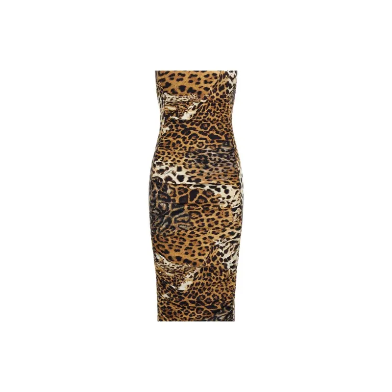 Roberto Cavalli Jaguar print Gathered Midi Dress-5