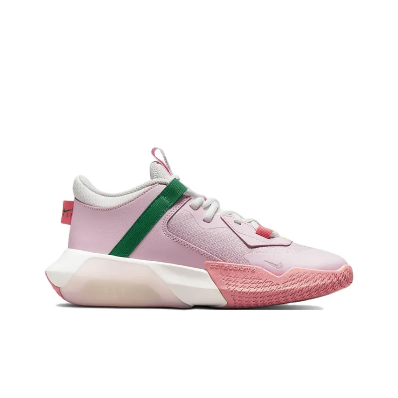Nike Anti Slip Wear Resistant Mid Top Children's Basketball Shoes Pink White Unisex-1