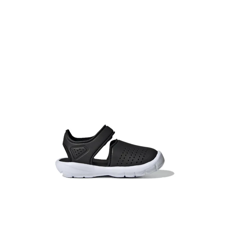 Adidas Fortaswim Stripes I Slip-Resistant Anti-Kick Wear-Resistant Low-Top Toddler Shoes Black White Infant And Toddler-1