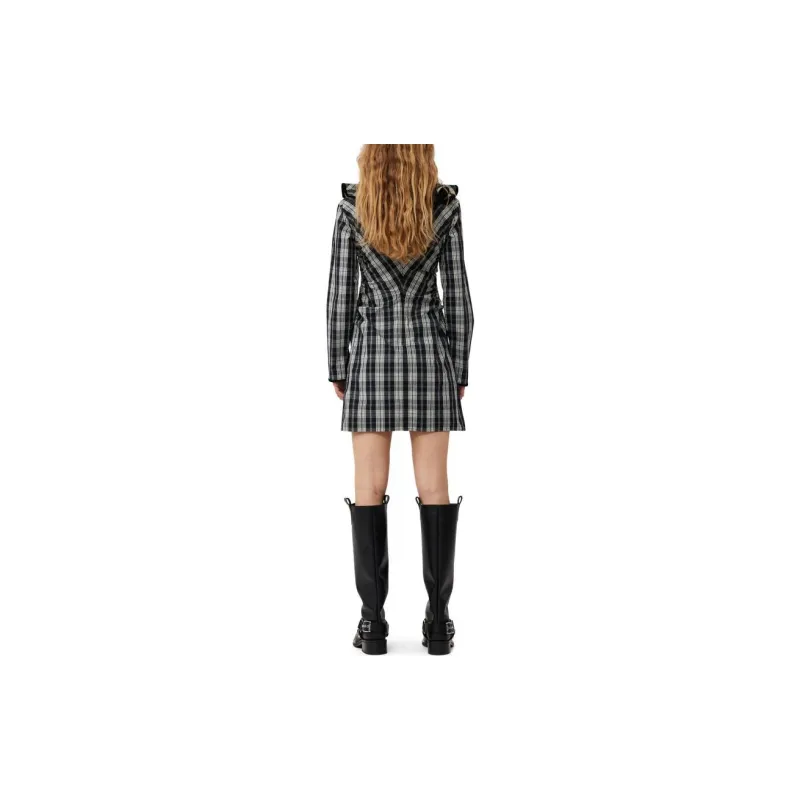 GANNI Checkered Ruffle V-Neck Mini Dress-3