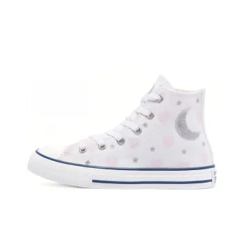 Converse Chuck Taylor All Star Anti Slip Wear Resistant High Top Skateboard Shoes Pink White Silver Teenagers