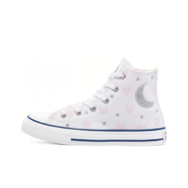 Converse Chuck Taylor All Star Anti Slip Wear Resistant High Top Kids' Skateboarding Shoes Pink White Silver Teenagers-0