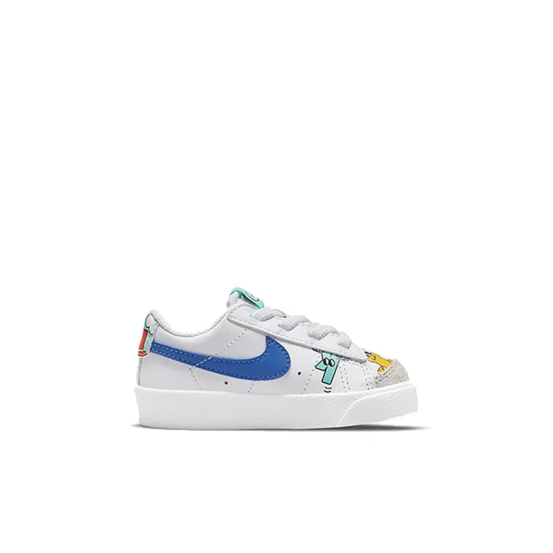 Nike Blazer 77 Slip-Resistant Cushioning Wear-Resistant Low-Top Skateboard Shoes White Red Blue Infant And Toddler-1