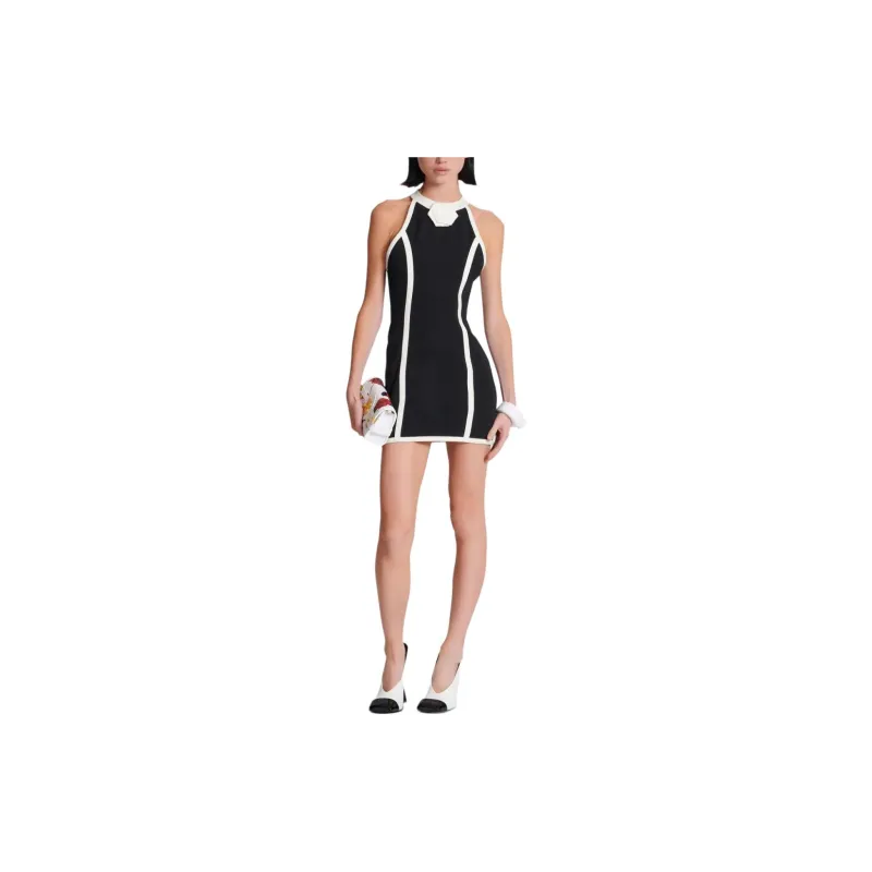 BALMAIN Floral appliqué Striped Minidress-1