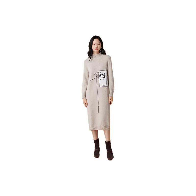 BBLLUUEE Long Sleeved Dress Women's Vanilla Apricot-6