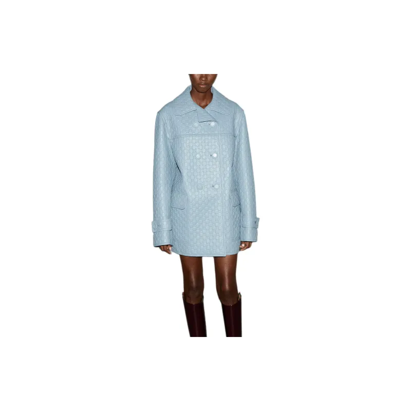 GUCCI FW24 Leather Jacket Women's Light Blue-1