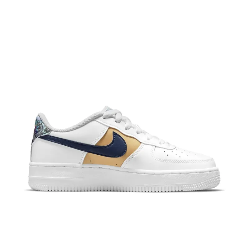 Nike Air Force 1 Low '07 LV8 White Blue Void Metallic Gold GS-1
