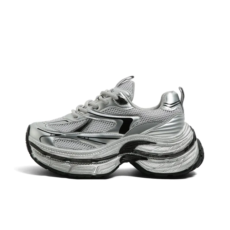 HUANQIU Height Increasing Wear Resistant Slip Resistant Low Top Chunky Sneakers Women's-0