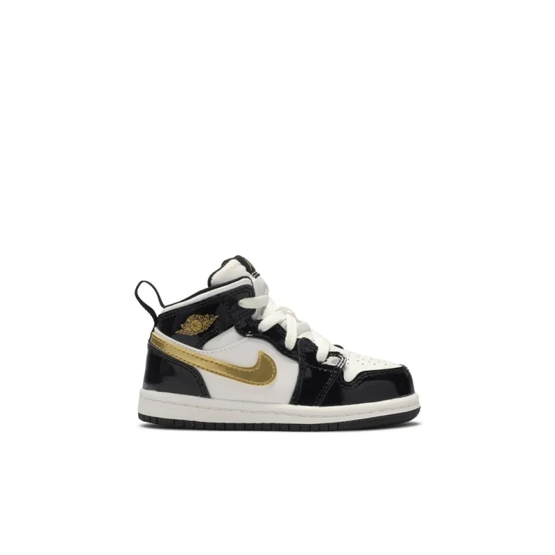 Jordan 1 Mid Patent Black White Gold TD-1