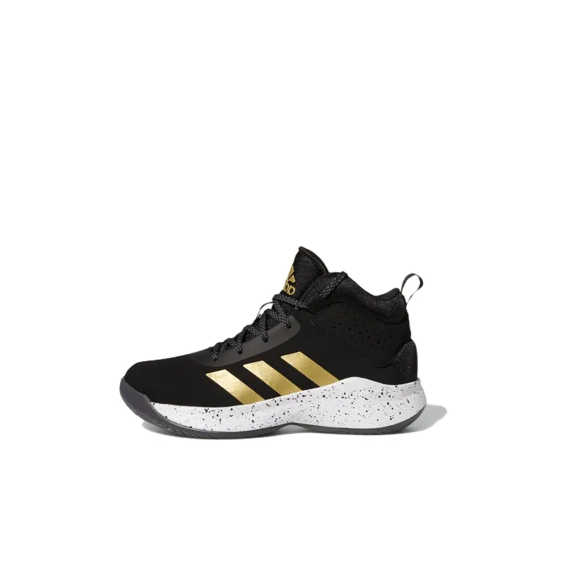 Adidas Cross Em Up 5 Anti Slip Wear Resistant Mid Top Children's Basketball Shoes Black Gold Kids'-0