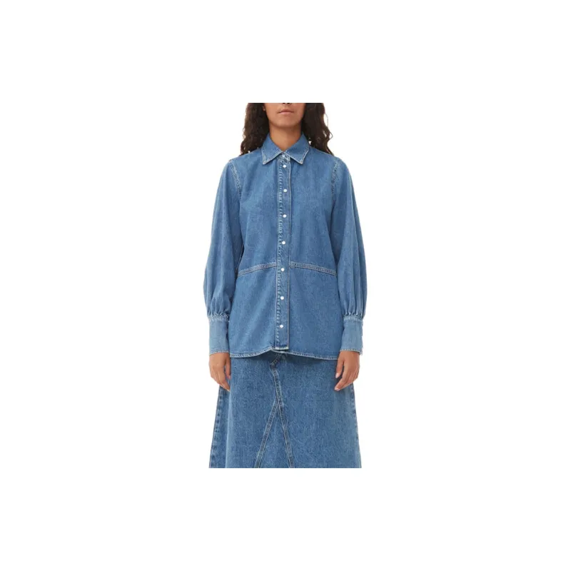GANNI Denim Shirt With Logo-2