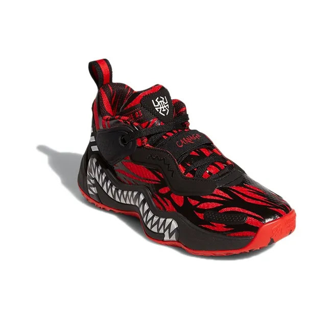Adidas D.O.N. Issue #3 J Abrasion Resistant Shock Absorbers Mid Top Basketball Shoes Black Red Teenagers-2