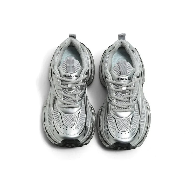 HUANQIU Height Increasing Wear Resistant Slip Resistant Low Top Chunky Sneakers Women's-4