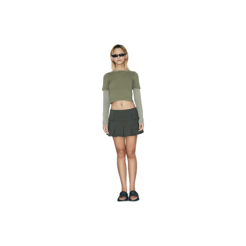 TAXIPHONE Casual Short Skirts Women's Olive Green-1