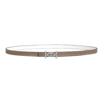 HERMES Calfskin Leather Belts Women's Taupe/White Width 1.3cm