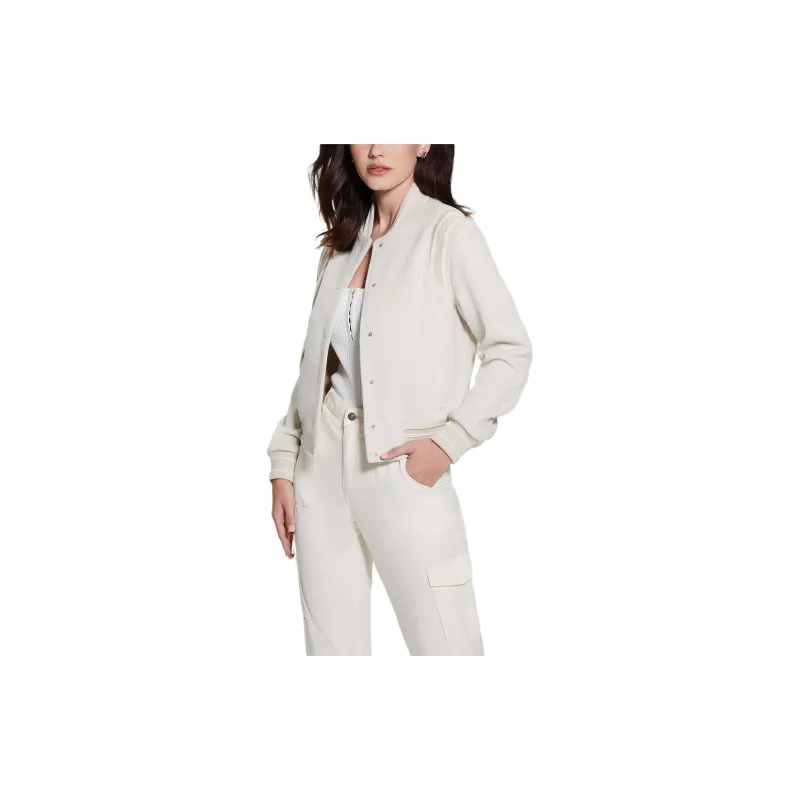 GUESS Signature Flight Jacket Jackets Coats Women's White-1
