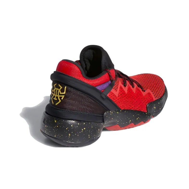 Adidas D.O.N. Issue #2 J Mitchell Breathable Low Top Children's Basketball Shoes Black Red Gold Teenagers-3