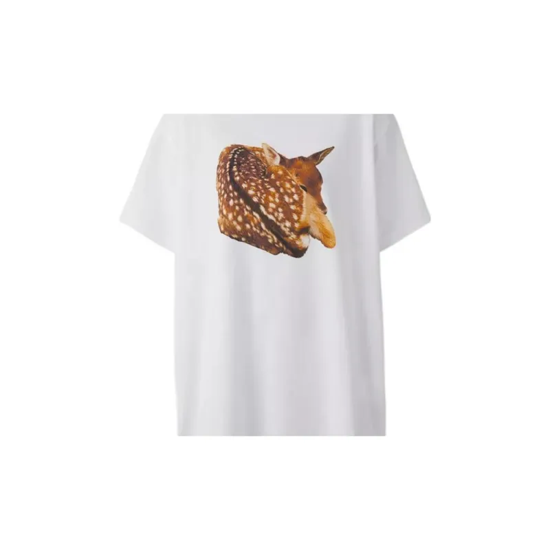 Burberry Deer Print Crew Neck Casual Short Sleeved T Shirt T Shirt Women's White-4