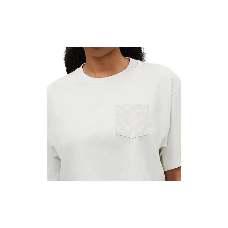 COACH Solid Color Crew Neck Pullover Cropped Short Sleeved T Shirt Women's White-3