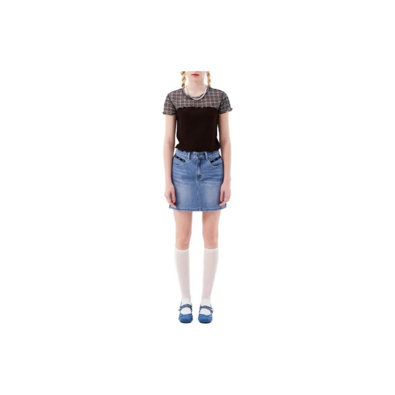 Kirsh FW23 Denim Short Skirts Women's Light Blue-1