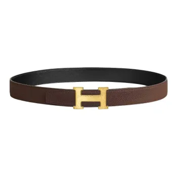 HERMES Metal, Calfskin, Gold Plated Leather Belts Unisex Brown/Black Width 3.2CM