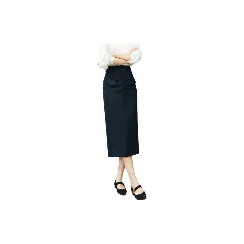 Late White Casual Long Skirts Women's Dark Blue-4