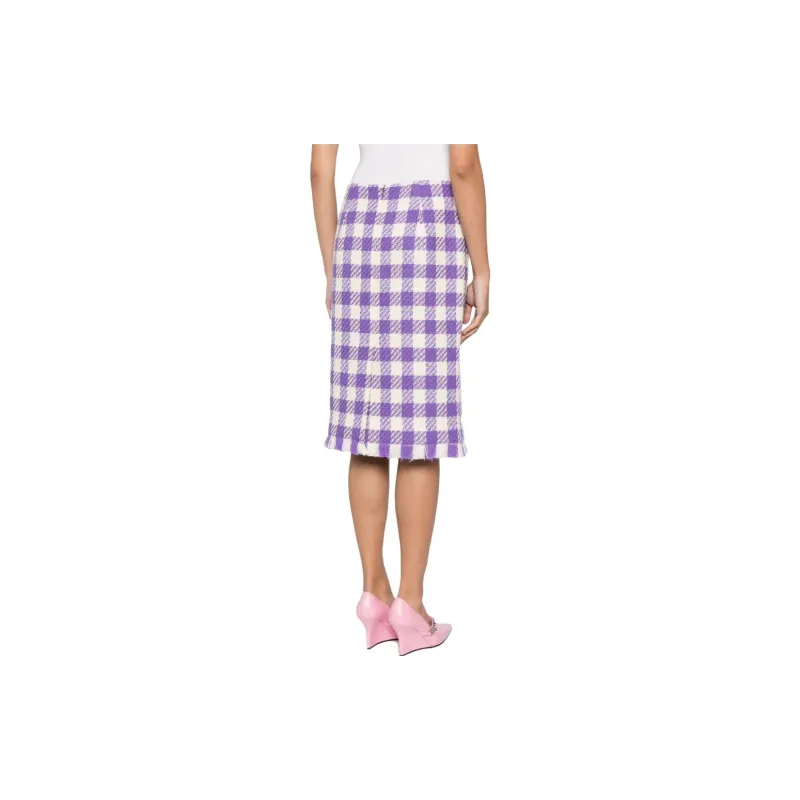 Oscar De La Renta Checked Tweed Midi Skirt-2