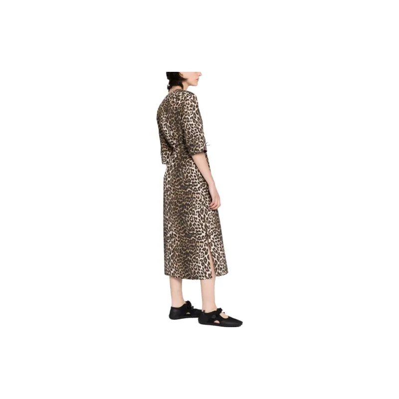 GANNI Leopard Printed Short-Sleeved Midi Dress-3