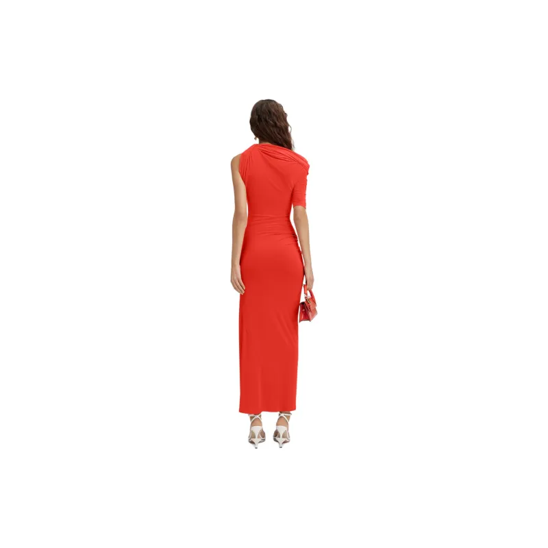 Jacquemus SS24 Draped Midi Dress Short-Sleeved Dresses Women's Orange/Orange-2