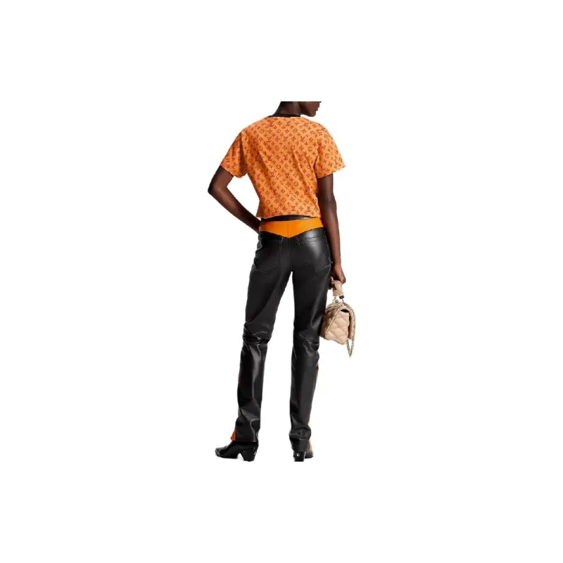 LOUIS VUITTON Logo Embossed Crew Neck Straight Fit Short Sleeved T Shirt T Shirt Women's Orange-2