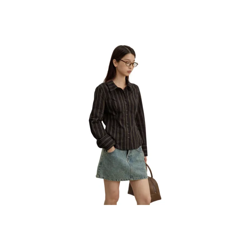 Omont Shirt Women's Brown Stripes-3