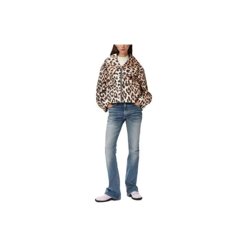 GANNI Leopard Print Zipped Jacket 'Beige Leopard'-2