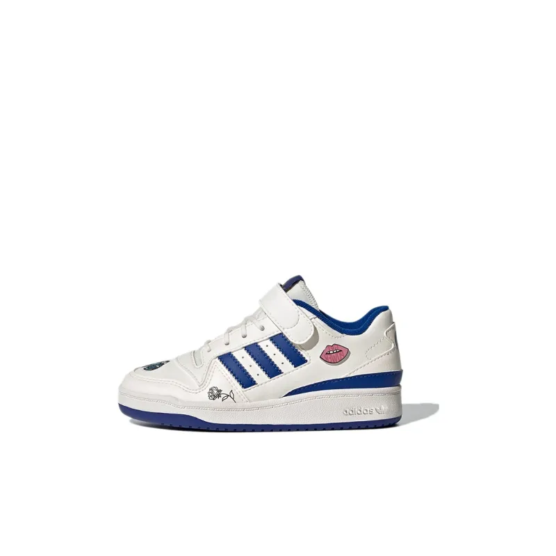 Adidas Originals FORUM Low C Abrasion Resistant Low Top Skateboard Shoes Blue White Children Aged 3 7 Years Old-0