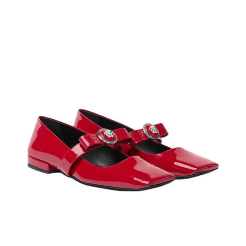 VERSACE Gianni Ribbon Casual Single Shoes Women's Red-2