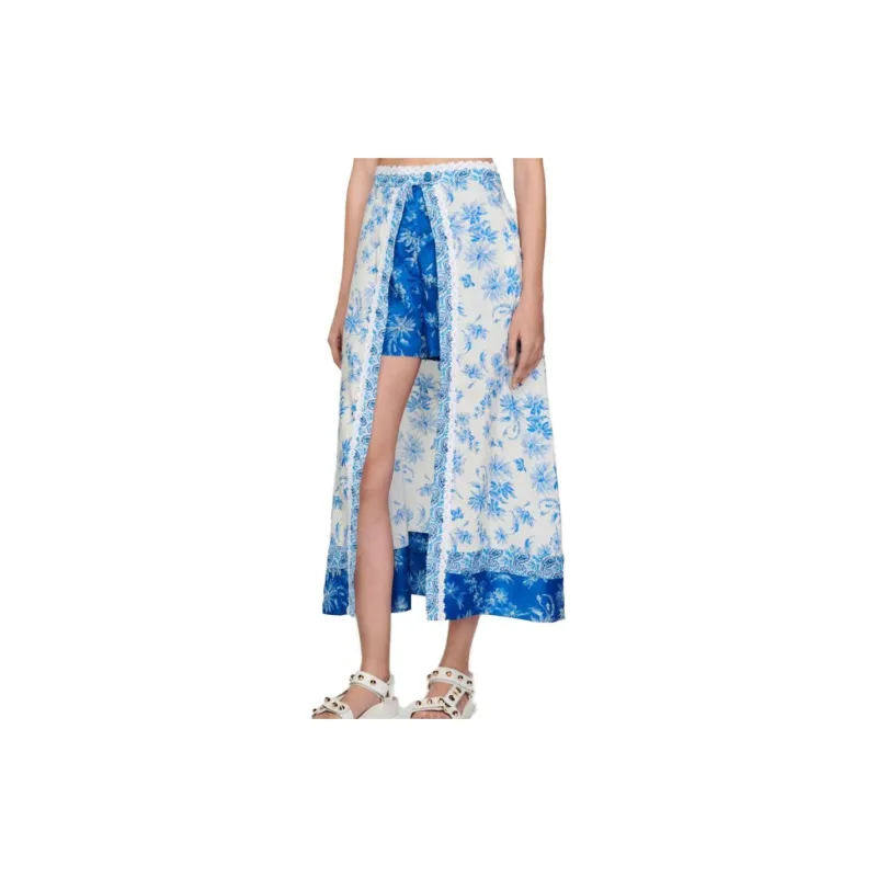 Sandro Casual Long Skirts Women's Blue White-2