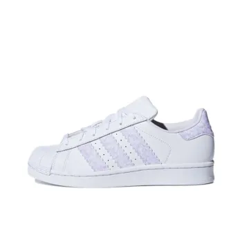 Adidas Originals SUPERSTAR J Anti Slip Wear Resistant Low Top Skateboard Shoes White Purple Teenagers