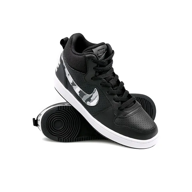 Nike Court Borough Mid Anti-Slip Wear-Resistant Mid-Top Kids' Skateboarding Shoes Black White Teenagers-2