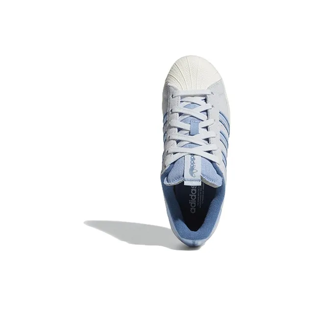 Adidas Originals SUPERSTAR J Wear resistant And Lightweight Low Top Kids' Skateboarding Shoes Gray Blue Teenagers-4