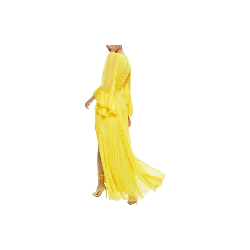 ALICE+OLIVIA Selene V neck Pleated Maxi Dres-3