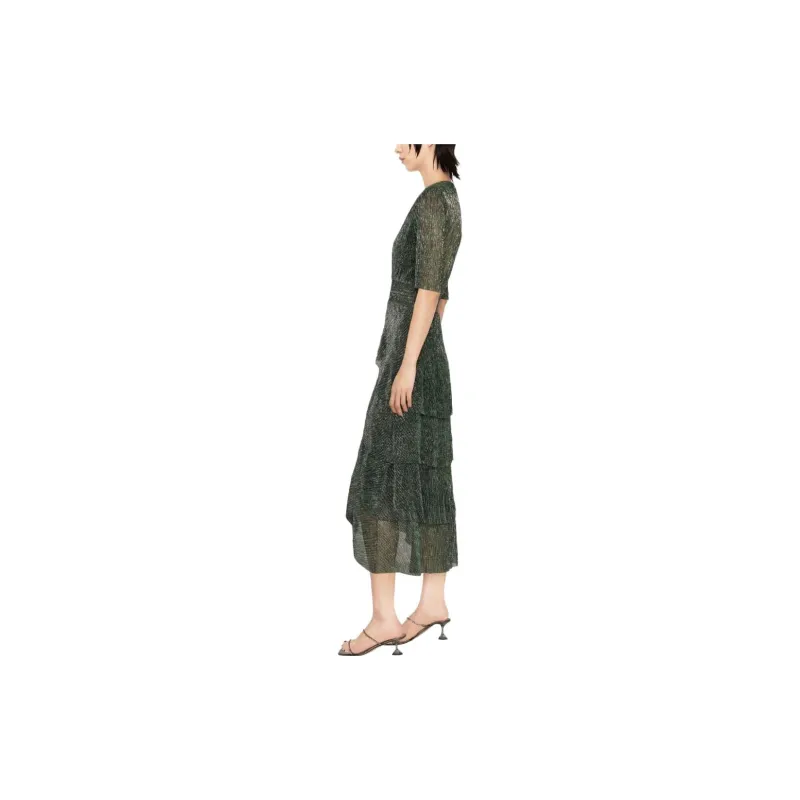 Maje Metallic-threading Ruffled Midi Dress-3