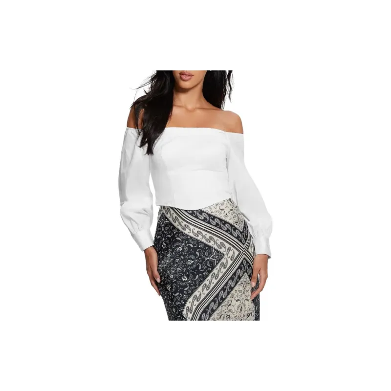 GUESS Kristin Off-The-Shoulder Corset Top Shirt Women's White-1