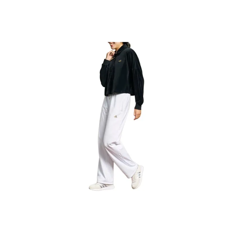 Adidas Embossed Monogram Fleece Pants Knitted Sports Pants Women's White-3