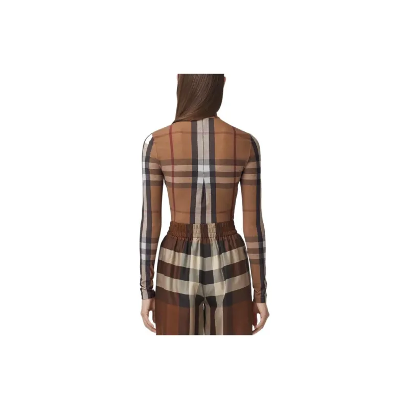 Burberry FW22 Woman's Stretch Jersey With Tartan Motif Top Brown-2