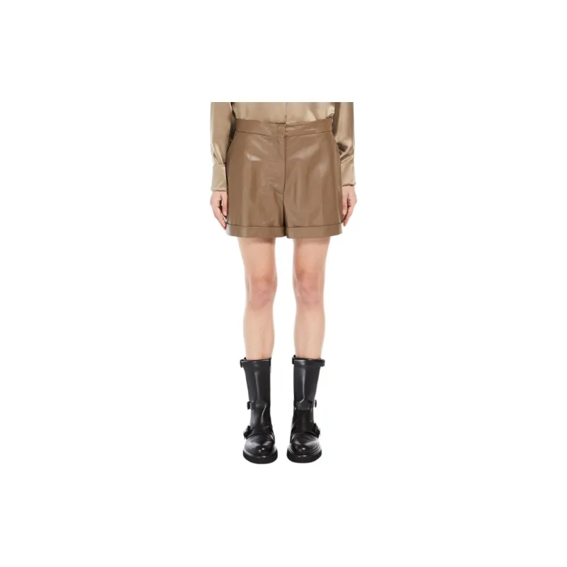 MaxMara Andorra Collection Nappa Leather Shorts Casual Shorts Women's Brown-2