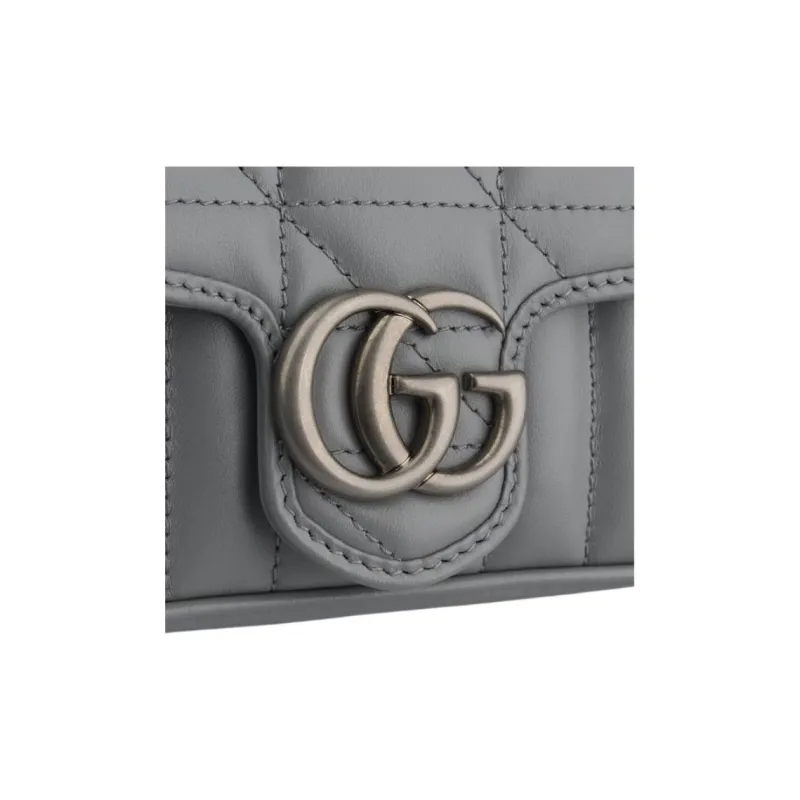 GUCCI Marmont Quilting Leather Shoulder Bag Crossbody Bag Extra Mini Women's Gray-3