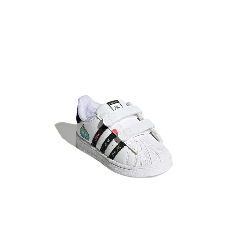 Adidas Originals Superstar Series Cf I Abrasion Resistant Low Top Skateboard Shoes White Black Blue Infant And Toddler-2