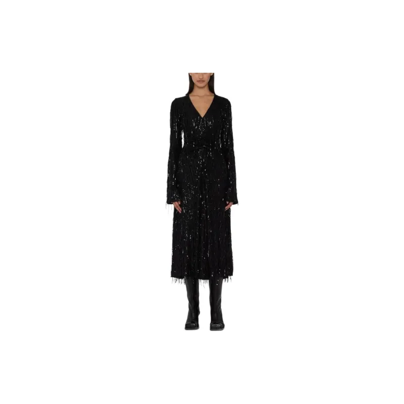 Rotate Sequin-embellished V-neck Midi Dress-3