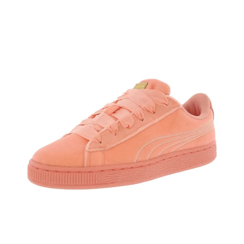 PUMA Basket Classic Velor Lightweight Wear resistant And Non slip Low Top Kids' Skateboarding Shoes Pink Teenagers-2