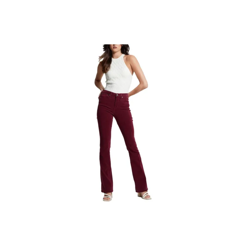 GUESS Eco Sexy Flare Velvet Pants Jeans Women's Burgundy-4
