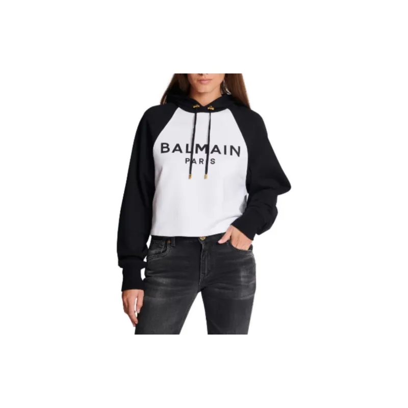 BALMAIN Logo Printed Drawstring Hoodie-4